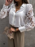 White Lace Patchwork Turndown Collar Long Sleeves Blouse
