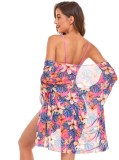 Floral Print Pink Cami Bikini and Long Cardigan Swimwear 3PCS Set