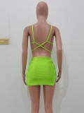 Green Cami Bikini and Hollow Out Mini Skirt 3PCS Swimwear