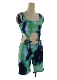 Print Green Hollow Out Sleeveless Tank Jumpsuit