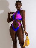 Tie Dye Pink Cami Halter Lace Up Bikini and Cover-Up Swimwear 3PCS Set