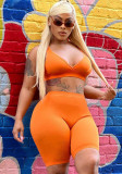 Orange V-Neck Sleeveless Crop Top and High Waist Fitted Shorts 2PCS Set