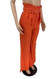 Orange High Waist Loose Pants with Belt