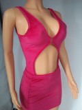 Pink Velvet Cut Out V-Neck Sleeveless Bobysuit and Mini Skirt 2PCS Set