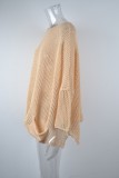 Khaki Crochet Long Sleeves Loose Cover-Up with Pocket