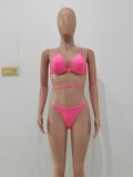 Pink Cami Bikini and Hollow Out Mini Skirt 3PCS Swimwear