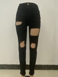 Black High Waist Zip Fly Hollow Out Slim Fit Jeans Pants
