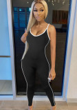 Black Cami Sleeveless Slim Fit Piping Jumpsuit