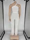 Plus Size White One Shoulder Sleeveless Hollow Out Wide Leg Jumpsuit
