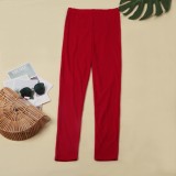 Red O-Neck Short Sleeves Top and High Waist Fitted Pants 2PCS Set