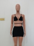 Black Cami Bikini and Hollow Out Mini Skirt 3PCS Swimwear