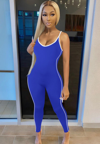 Blue Cami Sleeveless Slim Fit Piping Jumpsuit
