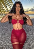 Plus Size Red Cami Halter O-Ring Cut Out Sleeveless Long Dress