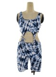 Print White Hollow Out Sleeveless Tank Jumpsuit
