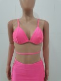Pink Cami Bikini and Hollow Out Mini Skirt 3PCS Swimwear