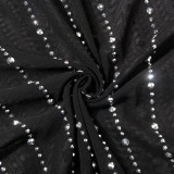 Black Rhinestone V-Neck Halter Sleeveless Bodycon Maxi Dress