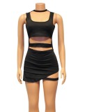 Black Cut Out O-Neck Sleeveless Bodycon Mini Dress