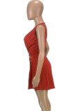 Red V-Neck Sleeveless Crop Top and High Waist Pleated Shorts 2PCS Set