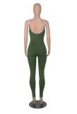 Army Green Cami Sleeveless Slim Fit Piping Jumpsuit