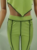 Green Halter Sleeveless Irregular Crop Top and High Waist Pants 2PCS Set