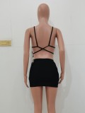 Black Cami Bikini and Hollow Out Mini Skirt 3PCS Swimwear