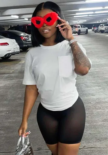 White O-Neck Short Sleeves Tee and High Waist Mesh Shorts 2PCS Set