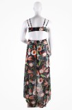 Floral Print Black Cami Halter Sleeveless Hollow Out Ruffle Maxi Dress