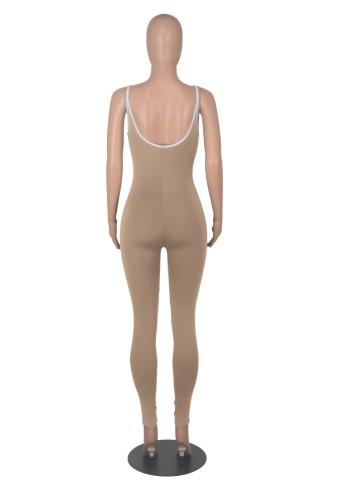 Nude Cami Sleeveless Slim Fit Piping Jumpsuit