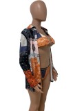 Print Cami Halter Bikini and Cardigan Swimwear 3PCS Set