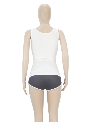 White Print Tank Top and Blue Drawstring Shorts Yoga 2PCS Sets