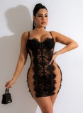Black Mesh Lace Cami Sleeveless Bodycon Mini Dress