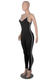 Black Cami Sleeveless Slim Fit Piping Jumpsuit