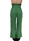 Green High Waist Loose Pants with Belt