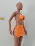 Orange Cami Bikini and Hollow Out Mini Skirt 3PCS Swimwear