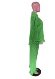 Green Button Long Sleeves Blouse and Wide Leg Pants 2PCS Set