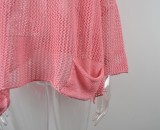 Pink Crochet Long Sleeves Loose Cover-Up with Pocket