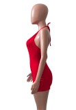Red Cami Halter Sleeveless Keyhole Mini Bodycon Dress