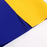 Plus Size Yellow and Blue Knotted Slash Neck Sleeveless Slit Long Dress