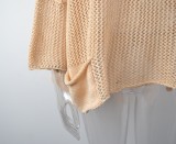 Khaki Crochet Long Sleeves Loose Cover-Up with Pocket