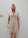 Nude Short Sleeves Button Up Hoody Bodycon Rompers