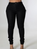Black High Waist Zip Fly Lace Up Slim Fit Jeans