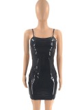 Black PU Leather Cami Sleeveless Hole Bodycon Mini Dress