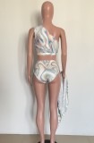 Tie Dye One Shoulder Hollow Out Tankini and Cover-Up 3PCS Swimwear