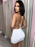 White Cami Halter Sleeveless Cut Out Backless Mini Dress