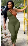 Green Slash Neck Sleeveless Color Block Zip Slim Fit Jumpsuit