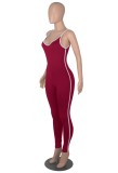 Red Cami Sleeveless Slim Fit Piping Jumpsuit