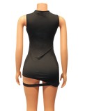 Black Cut Out O-Neck Sleeveless Bodycon Mini Dress