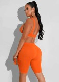 Orange V-Neck Sleeveless Crop Top and High Waist Fitted Shorts 2PCS Set