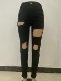 Black High Waist Zip Fly Hollow Out Slim Fit Jeans Pants