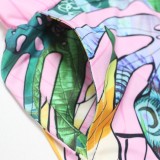 Leaf Print O-Neck Short Sleeves Top and High Waist Loose Pants 2PCS Set